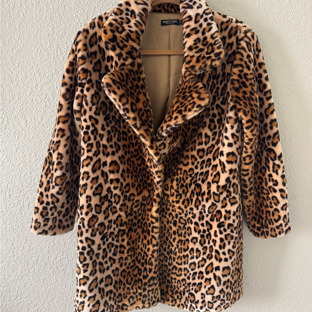 Nasty Gal Brown Leopard Print Teddy Jacket